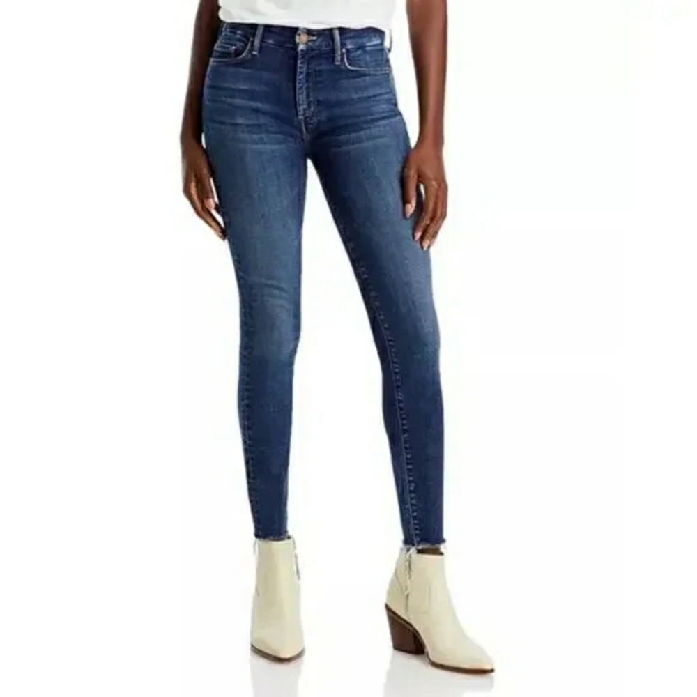 Mother The Looker Fray Ankle Jeans Size 28 Skinny Dark Wash Fray Hem
